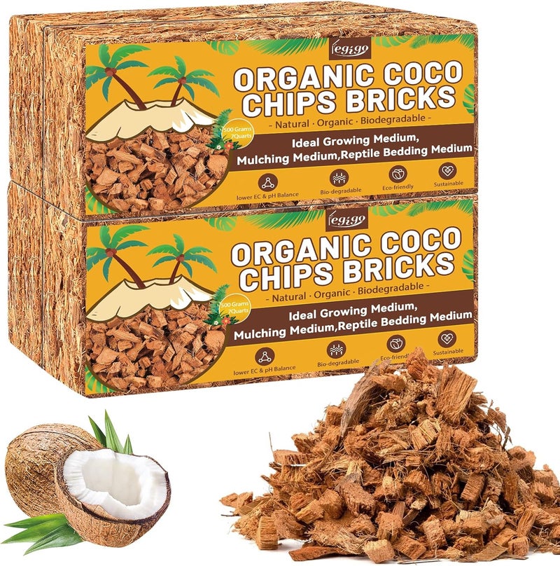 Legigo 4 Pack Coco Coir Chips for Plants- 4.4 LB 100% Organic Coconut Chips Brick Potting Mix with Low EC & PH Balance, Coconut Husk Substrate Coco Husk Mulch for Garden, Planting, Orchid and Soil Mix - Image 1